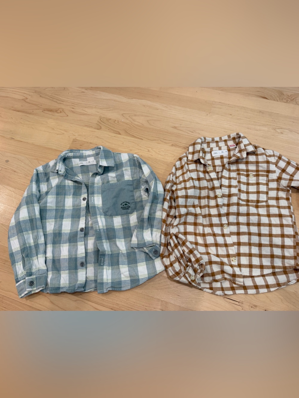 Zara Kids Plaid Button-Down Shirts - Blue/White & Brown/White